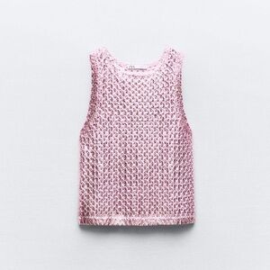 Foil Crochet Knit Top
